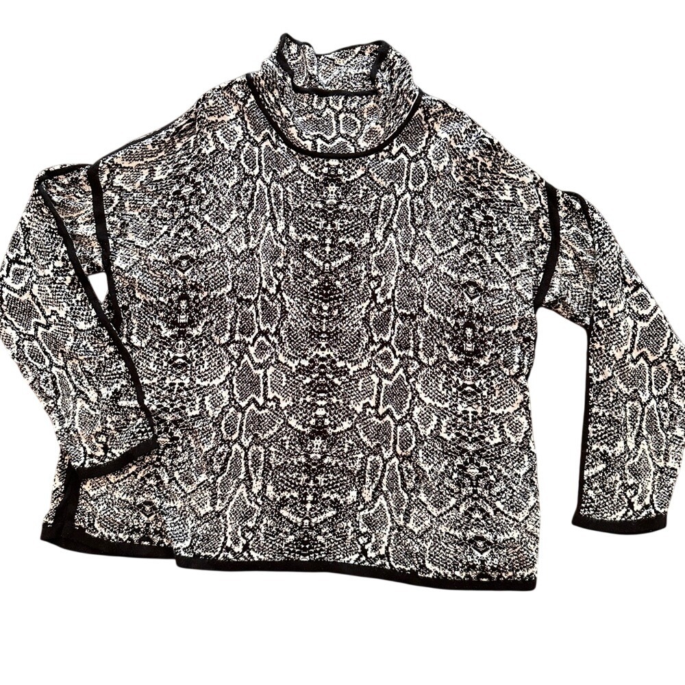 Ruby Rd Snakeskin Print‎ Cowl Neck Sweater Womens XL Black White Excellent Rayon